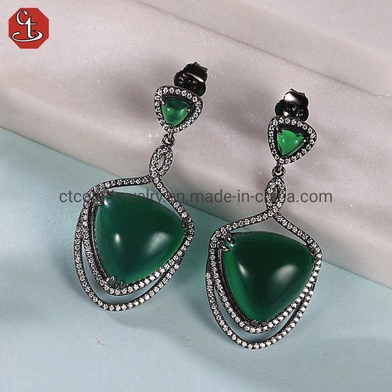 925 sterling silver synthetic Green cristal Female fashion earring with cz