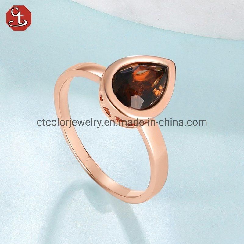 Handmade Fashion Jewelry Black Sapphire White Rhodium Noble Ring for Women