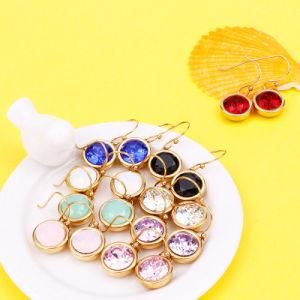 Round Multicolor Zircon Gold-Plated Stainless Steel Earrings Drop