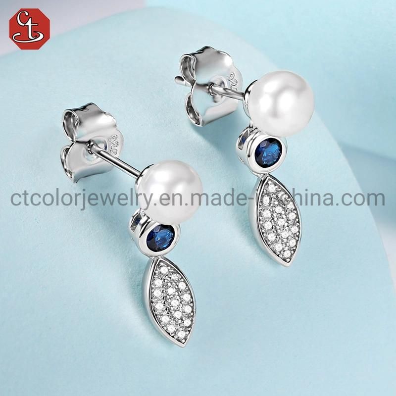 925 sterling silver Shell  Pearl Blue sapphire Jewelry Set for women