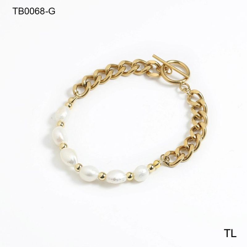 Manufacturer Custom Gold Fashion Jewellery High Quality Waterproof Stainless Steel Gold Jewelry Gold Chain Freshwater Pearl Bracelet