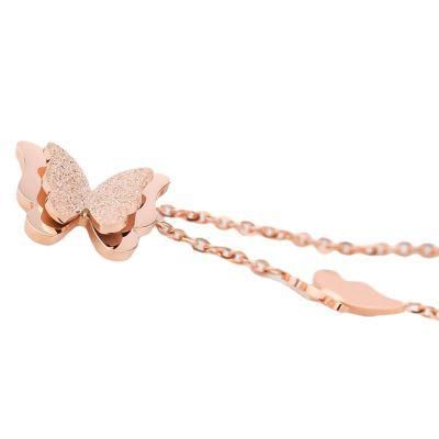 Stainless Steel Jewelry Fashion Rose Gold Short Frosted Butterfly Choker Chain Necklace