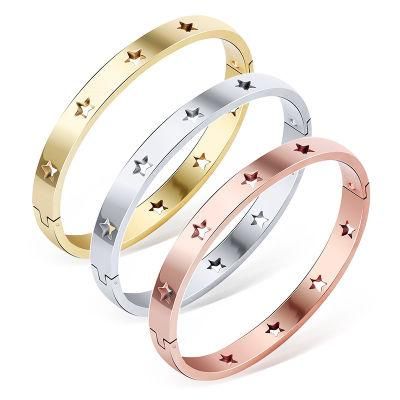 Hot Sale Five-Pointed Star Hollow Titanium Steel Bangle Bracelet