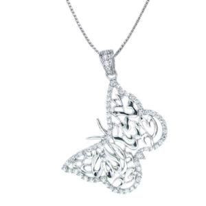 Women Girls Jewelry Silver CZ Butterfly Pendant Necklace Mother&prime;s Gifts