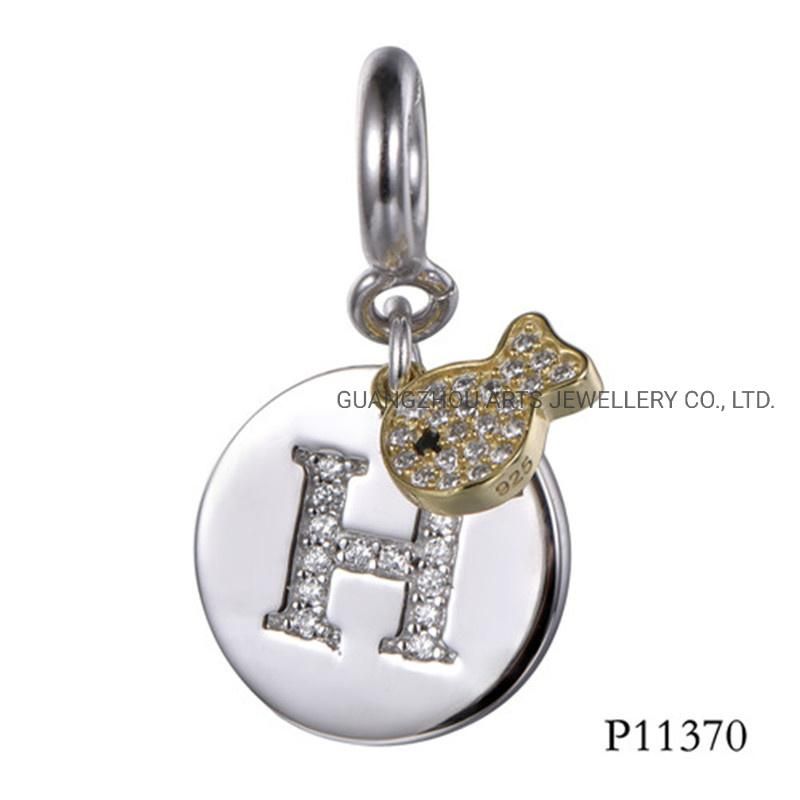 Alphabet in The Round with a Fish Accessory Silver Pendant