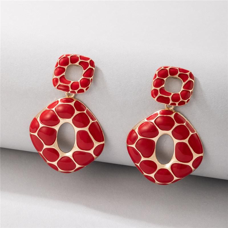 2022 Newest Statement Square Shape Enamel Statement Earrings for Women Leopard Animal Effect Black White Red Color Epoxy Bijoux Drop Stud Earring