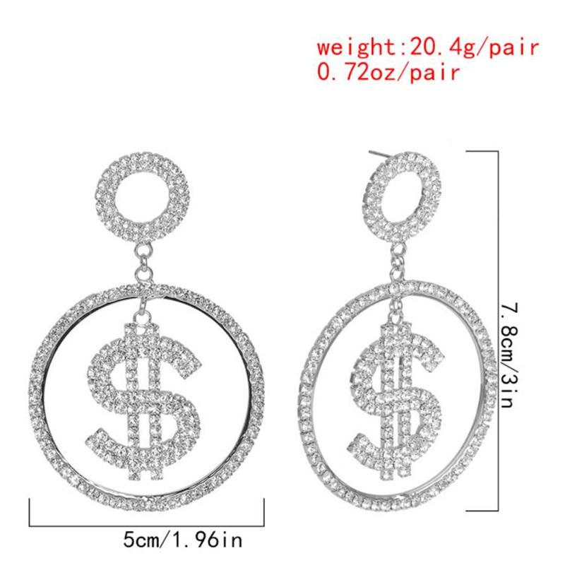 Fashion Elegant Woman Earrings Jewellery Dollar Sign Design Diamond Gilded Pendant Engagement Earrings