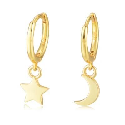 Simple Asymmetric Dangle Star Moon Mini Huggie Hoop Charm Women Earrings