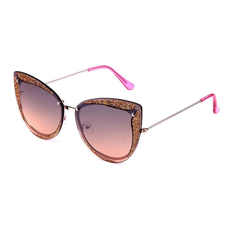 2021 Latest Cateye Women Fashion Metal Sunglass with Shiny Powder