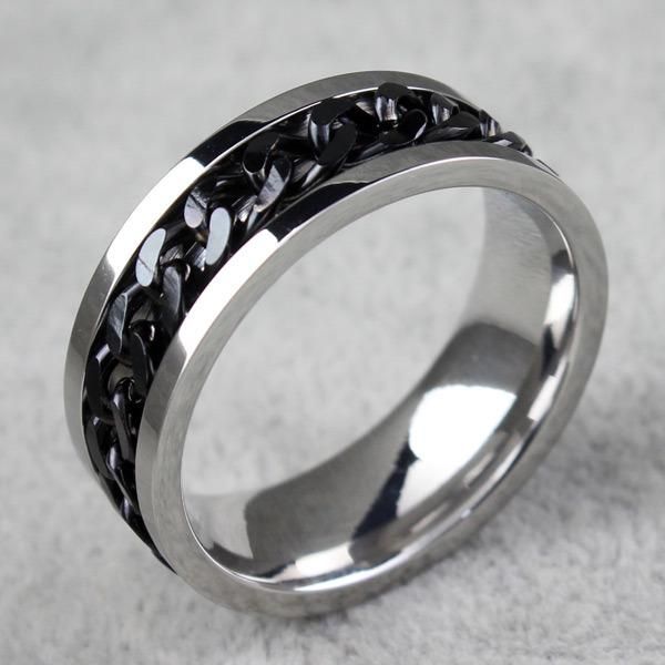 Geometric Hollow Personality Black Chain Ring Men′ S Stainless Steel Ring