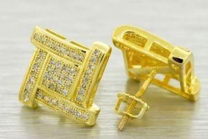 14k Gold Plated 12mm Simulated Lab Diamond Earrings Screw Mens Hiphop Micro Pave Foq903
