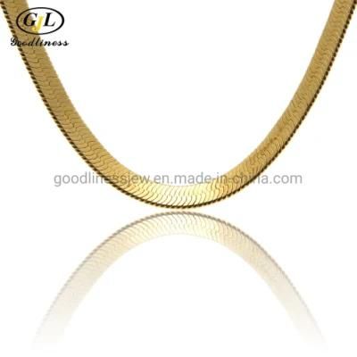 Gold Wide Herringbone Chain Necklace Blade Chain Jewelry Necklace