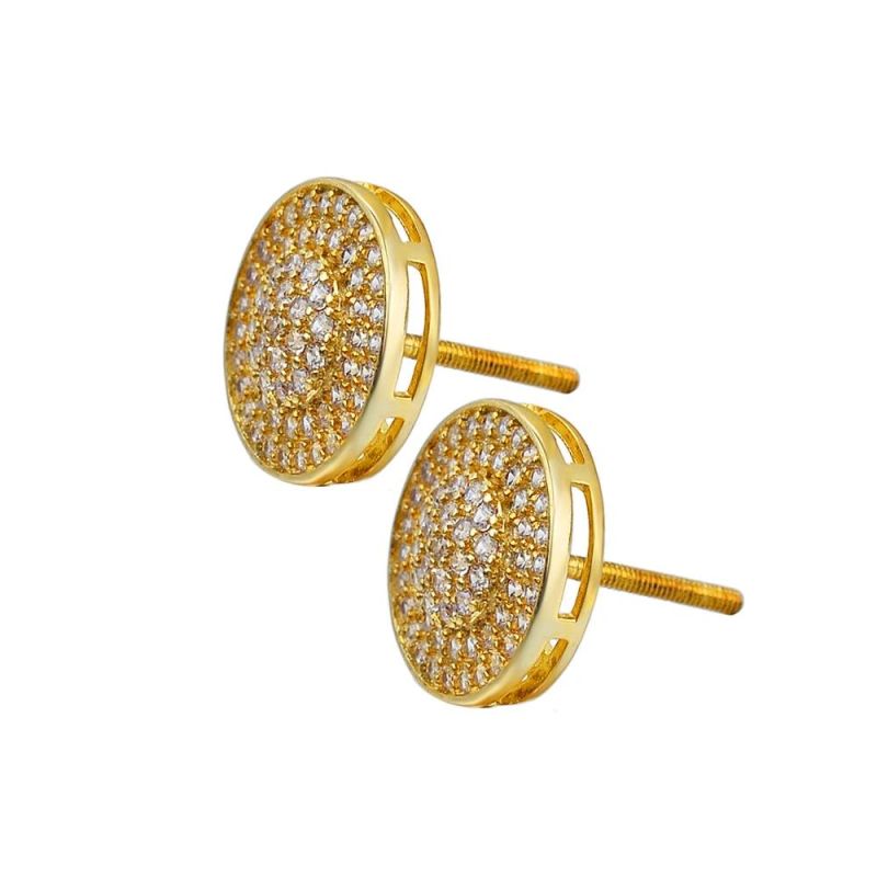 Fashion Jewelry Micro Pave Clear CZ Gold Round Screw Earrings