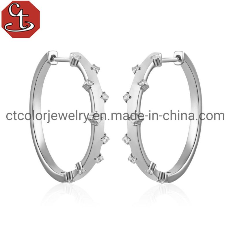 Wholesale Fashion 925 Silver Rose Plated Rainbow CZ Huggie Hoop Earrings