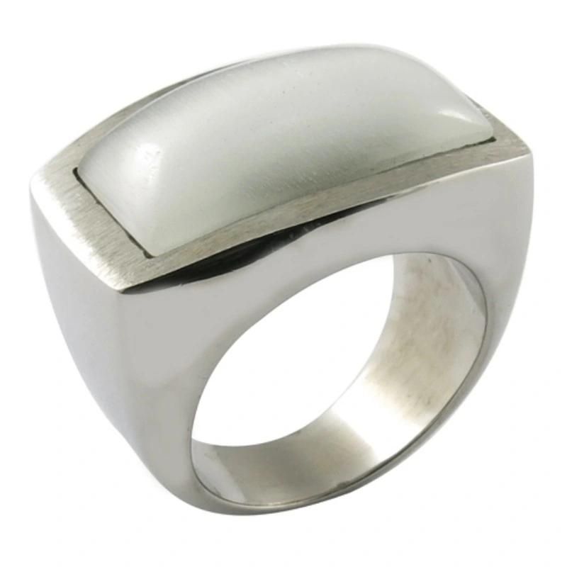 White Ceramic Big Stone Rings Stainless Steel Ring