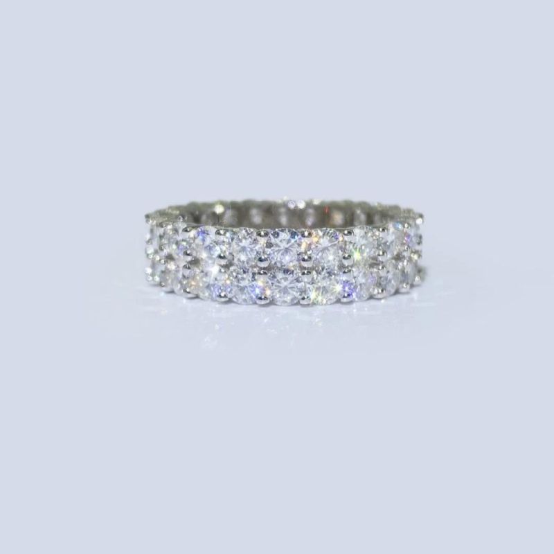 925 Silver Double Row Moissanite Ring, 3mm 2 Rows Vvs Moissanite Band Ring