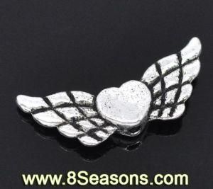 Silver Tone Heart&amp; Wing Spacer Beads 22x9mm (B13230)