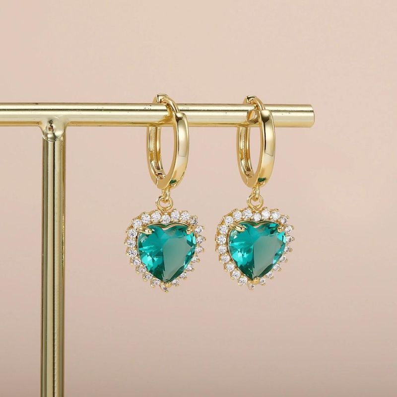 Ins Style Retro Love Light Luxury Color Zircon Heart-Shaped Earrings Female Jewelry