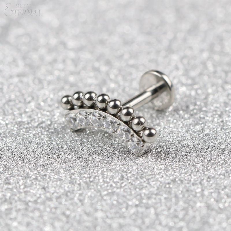 Eternal Metal ASTM F136 Titanium Clear CZ and Balls Internally Threaded Labret Body Piercing