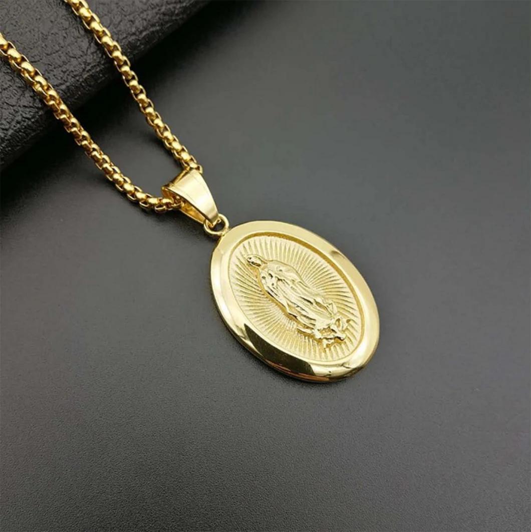 European and American Cross-Border New Hip-Hop Hiphop Jewelry Titanium Steel Casting Gold-Plated Diamond Catholic Madonna Pendant Spt2802