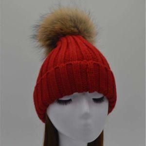 Animal Fur Ball Hat Fluffy Raccoon POM Knitted Hat Beanies