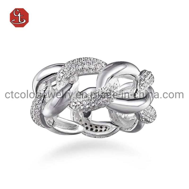 Multi Twisted Silver Ring Pave CZ Custom Jewelry Spiral 925 Sterling Rings for Men