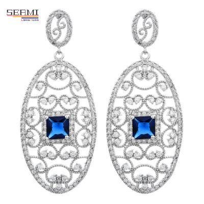 Women&prime; S Fashion Long Oval Zircon Earrings