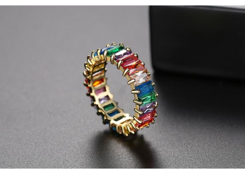 Colorful Ring Rainbow Color Row Inlaid Zircon Female Ring