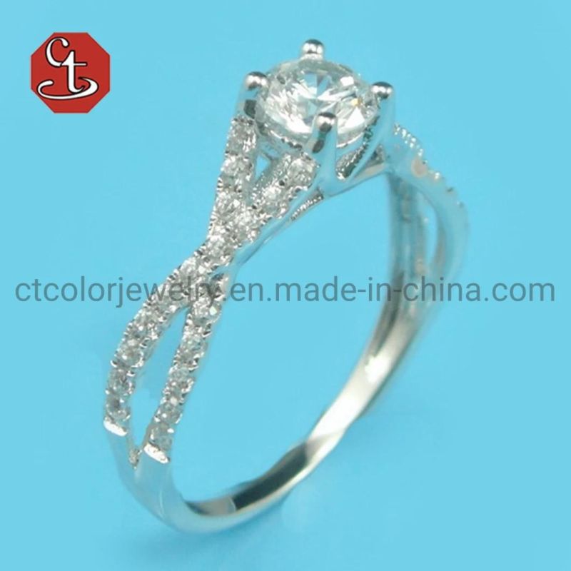 Female Wedding Engagement Silver Ring With Round Cubic Zirconia Exquisite Jewelry