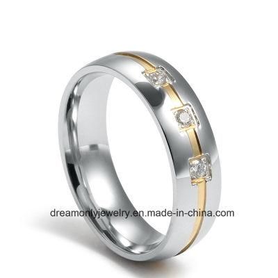 New Design European Style Stainless Steel Rings Jewelry, 18k Gold Zircon Ring
