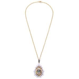 Retro Classic Elegant Long Chain Alloy Necklace Flower Shape Pearl Pendant