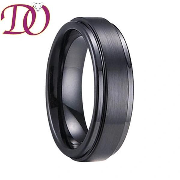 Center Brushed Mens Black Ceramic Ring