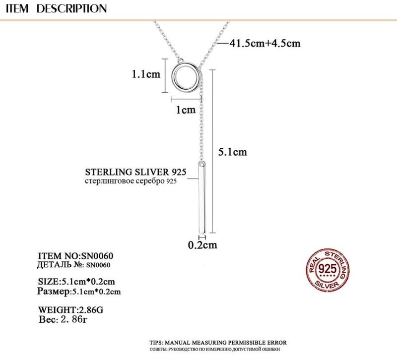 OEM Custom Fashion 925 Silver Jewelry Strip Necklace