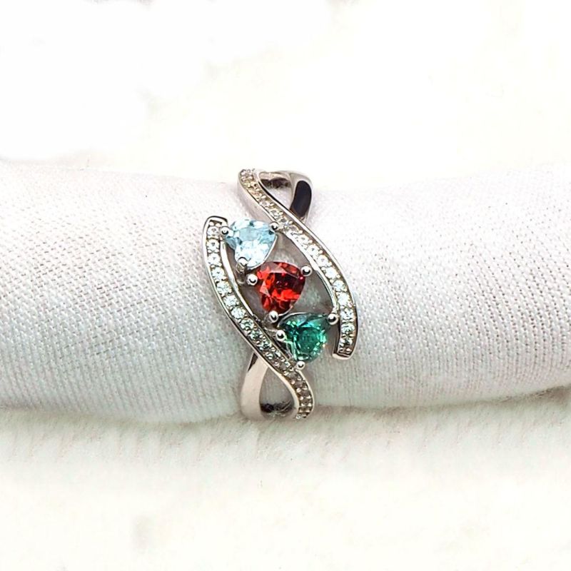 925 Sterling Silver Jewelry Heart Ring with Gemstone Created Topaz/Garnet/Green Amethyst