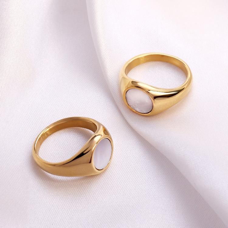 White Shell Gold Stainless Steel Hip Hop Geometric Gift Luxury Finger Plated Wedding Ring Jewelry Woman