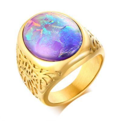 Stainless Steel Opal Stone Ring Gold Trend Men&prime; S Rings