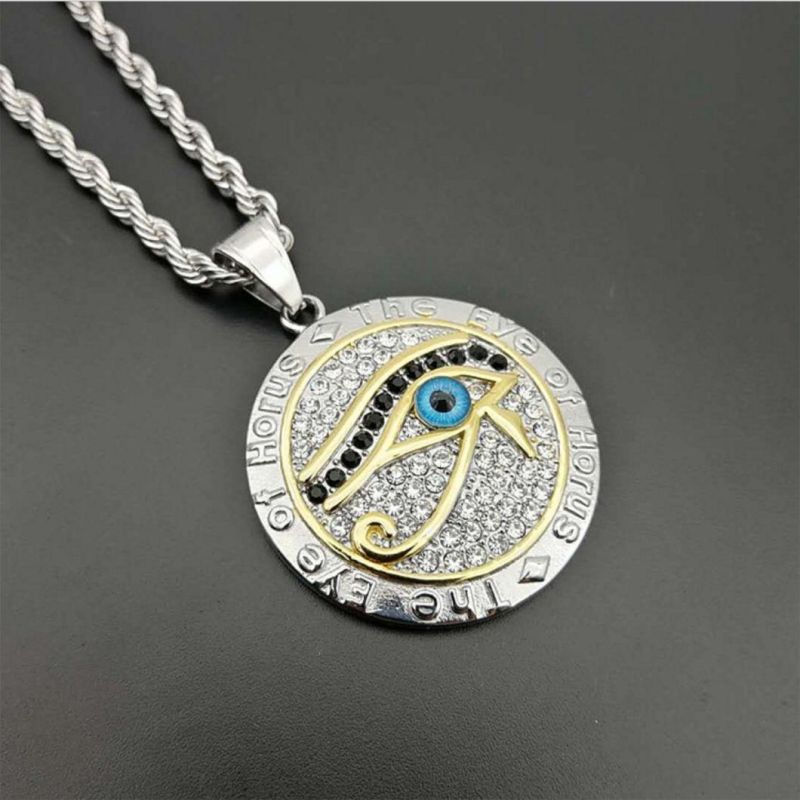 European and American Exotic The Eye of Horus Jewelry Titanium Steel Gold-Plated Diamonds Horus Eye Pendant Spt2619