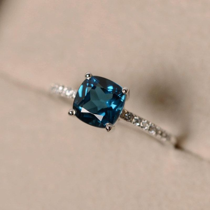 Wedding Engagement Gift Big Square Blue Stone Rings Fashion Women Jewelry