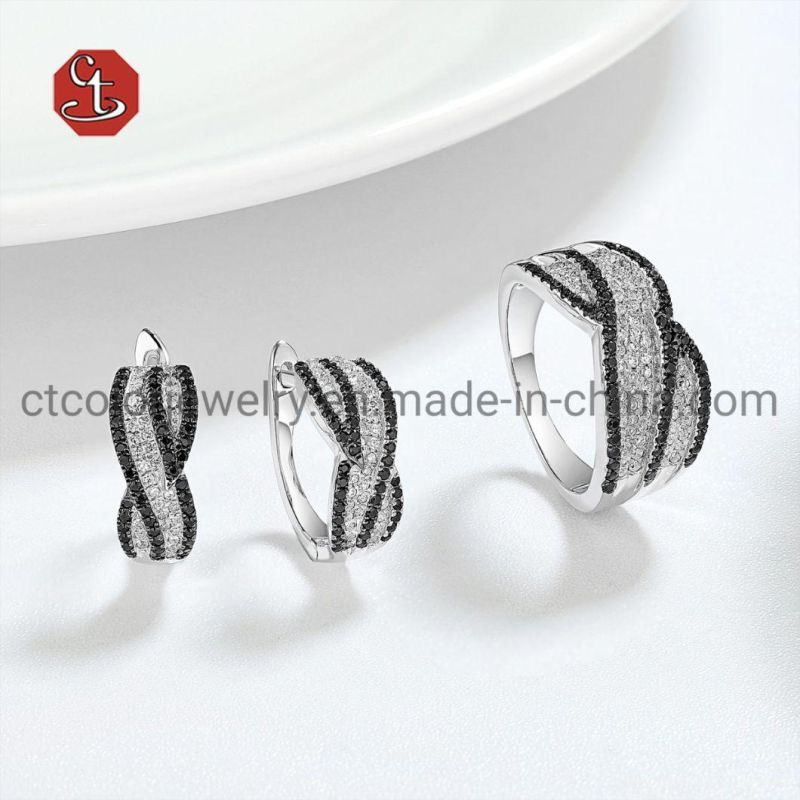 Two Tone Inlaid Earring with Micro Zirconia Fashion 925 Sterling Silver Jewelry Set