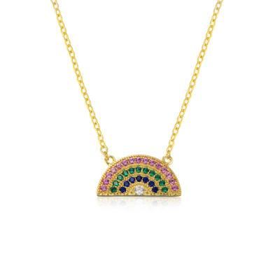 Wholesale Trendy 14K Gold Plated 925 Sterling Silver Rainbow Necklace