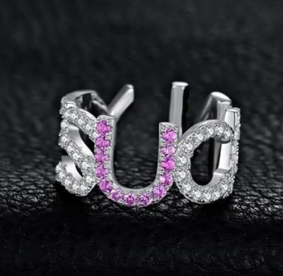 925 Sterling Silver Rings Capital Letter Colorful CZ Yes U Can Stackable Adjustable Open Rings