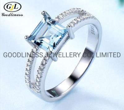 925 Sterling Silver Women Fine Jewelry Classic Engagement Topaz Rings