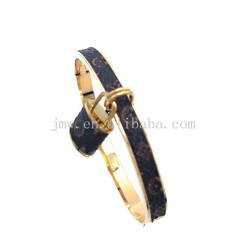 Stainless Steel / 18K Gold Plated Fashion Metal Black PU Leather Bracelets for Men and Women