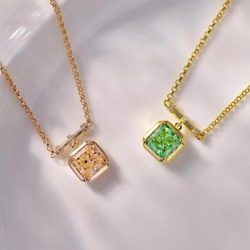 2022 New Fashion Jewelry Pink Green 18K Gold Plated Necklace Gold Plated Luxury Colored Diamond Pendants Women′ S Wedding Necklaces