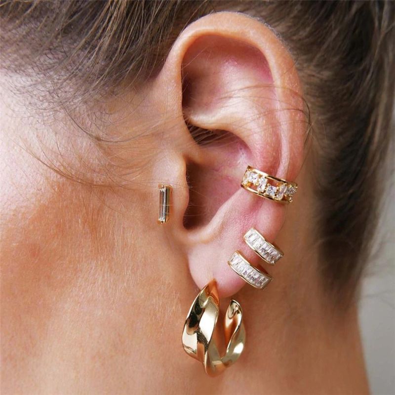 Twist Brass MIDI Hoop Earrings for Women Girls Bold Jewelry Accessories