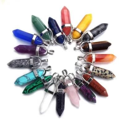 2022 Natural Crystal Stone Hexagon Pendant Bullet Amethyst Pendant Fashion Necklace Accessories