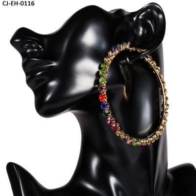 Retro fashion earrings acrylic color diamond earrings with large circle and diamond earrings