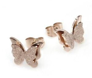 Stainless Steel Earrings for Women Child Rose Gold Color Frosted Double Butterfly Earrings Studs Best Jewelry Gifts