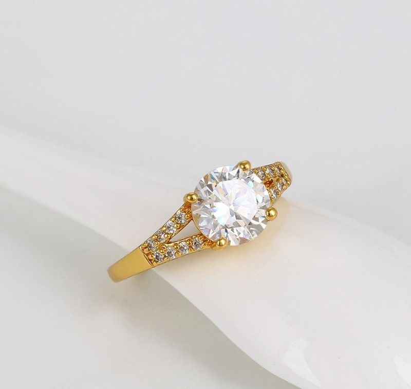 Copper Alloy Dubai 24K Gold Plated Engagement Diamond Ring