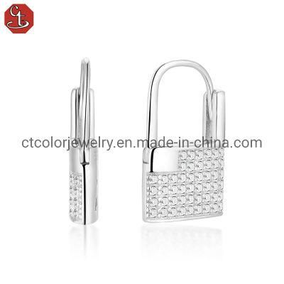 Hot Sale Fashion Jewelry white Cubic Zircon lock earrings Fashion Accessories
